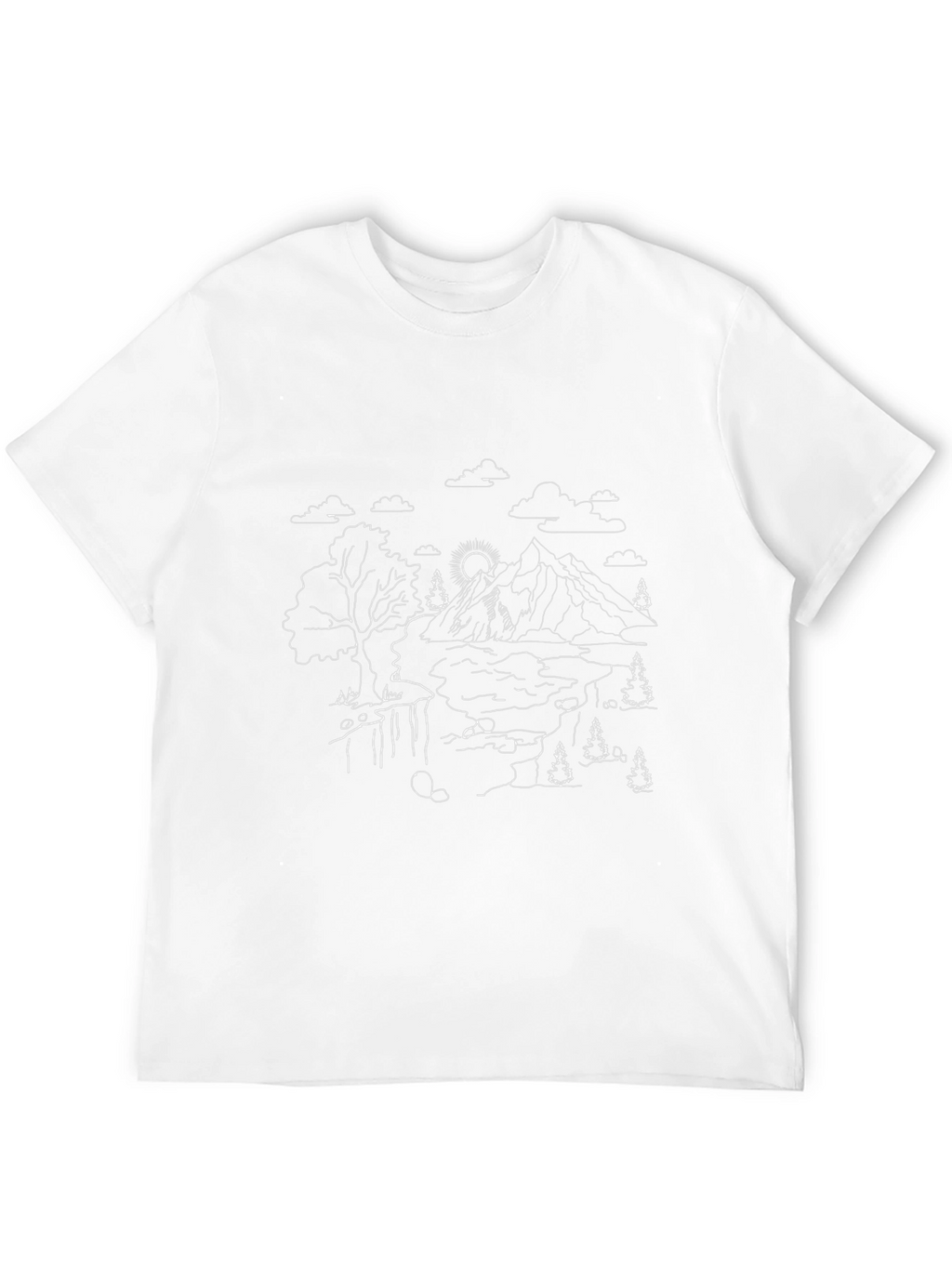 Nature Line Art Tee - Black Cotton Casual Shirt