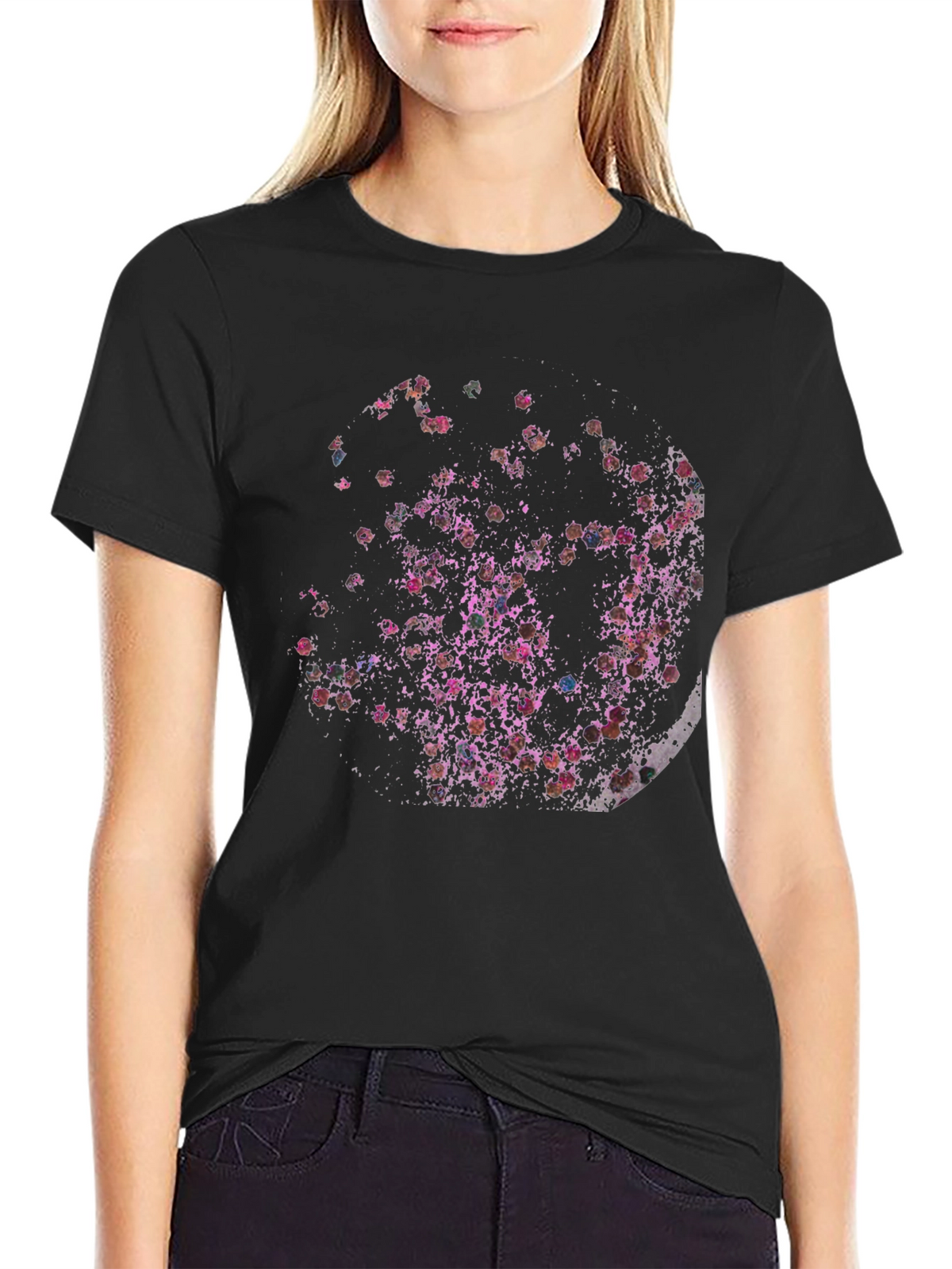 Abstract Floral Moon Black T-Shirt