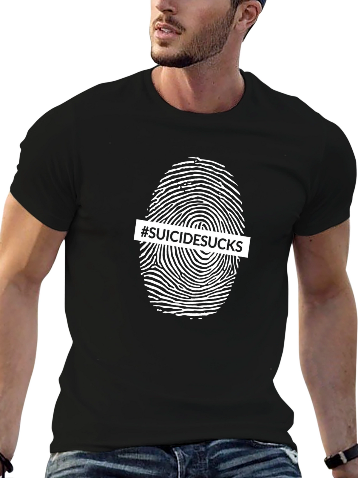 #SuicideSucks Fingerprint Graphic Tee - Black