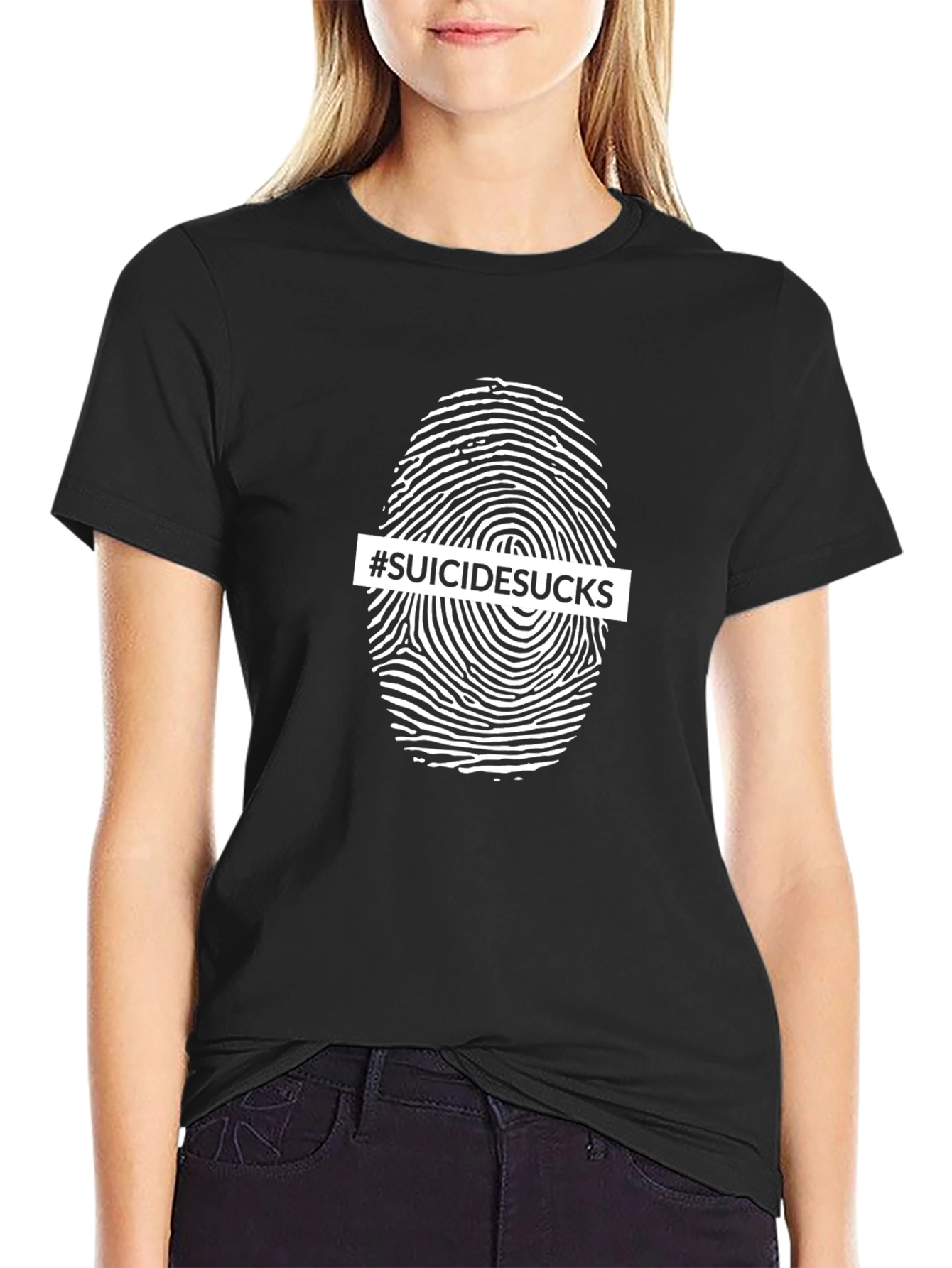 #SuicideSucks Fingerprint Graphic Tee - Black