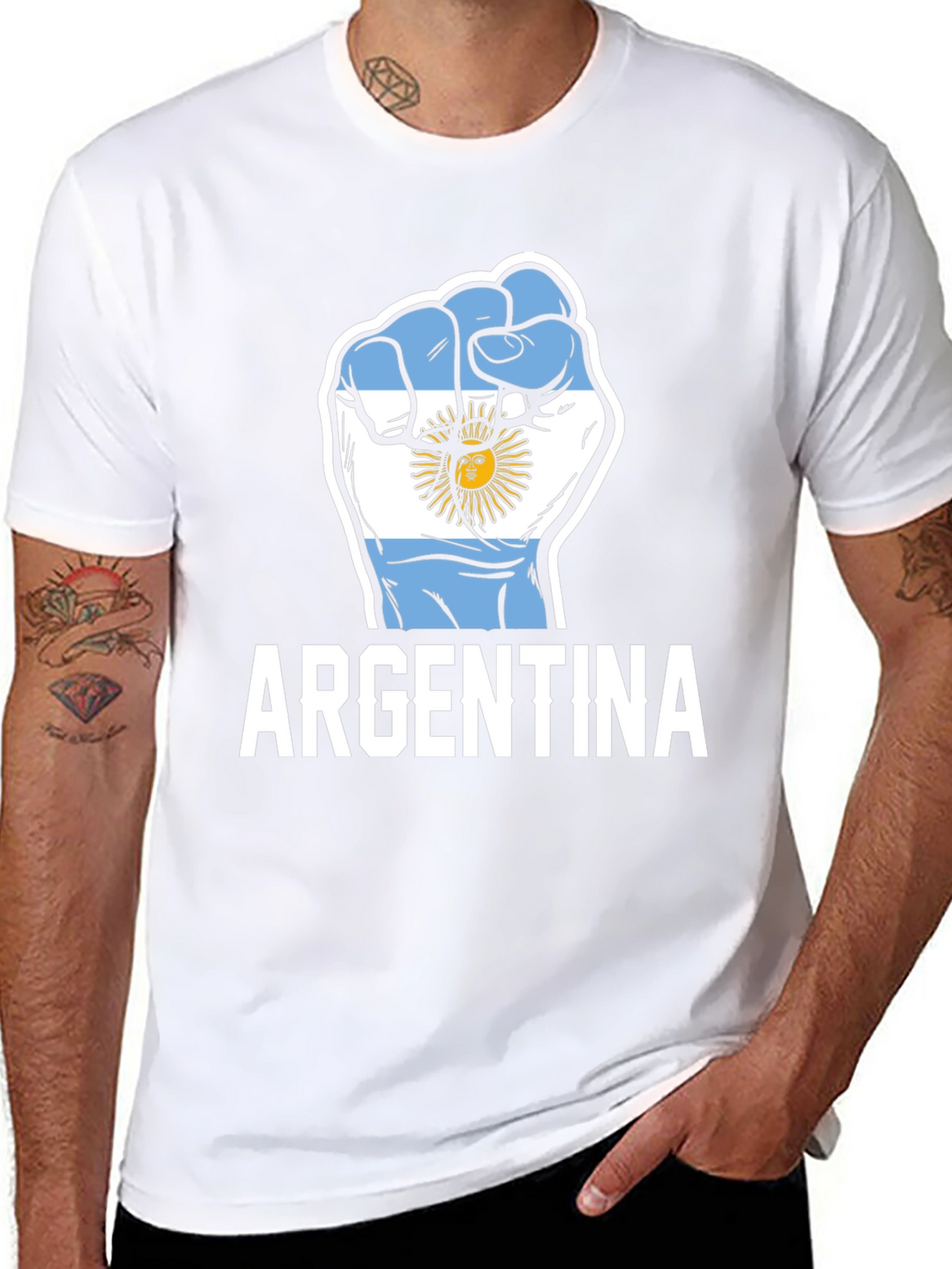 Argentina Flag Fist Graphic Black T-Shirt