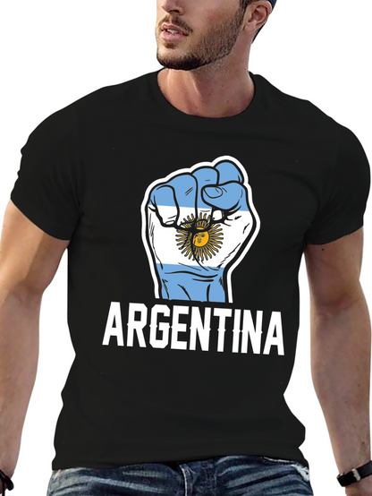 Argentina Flag Fist Graphic Black T-Shirt