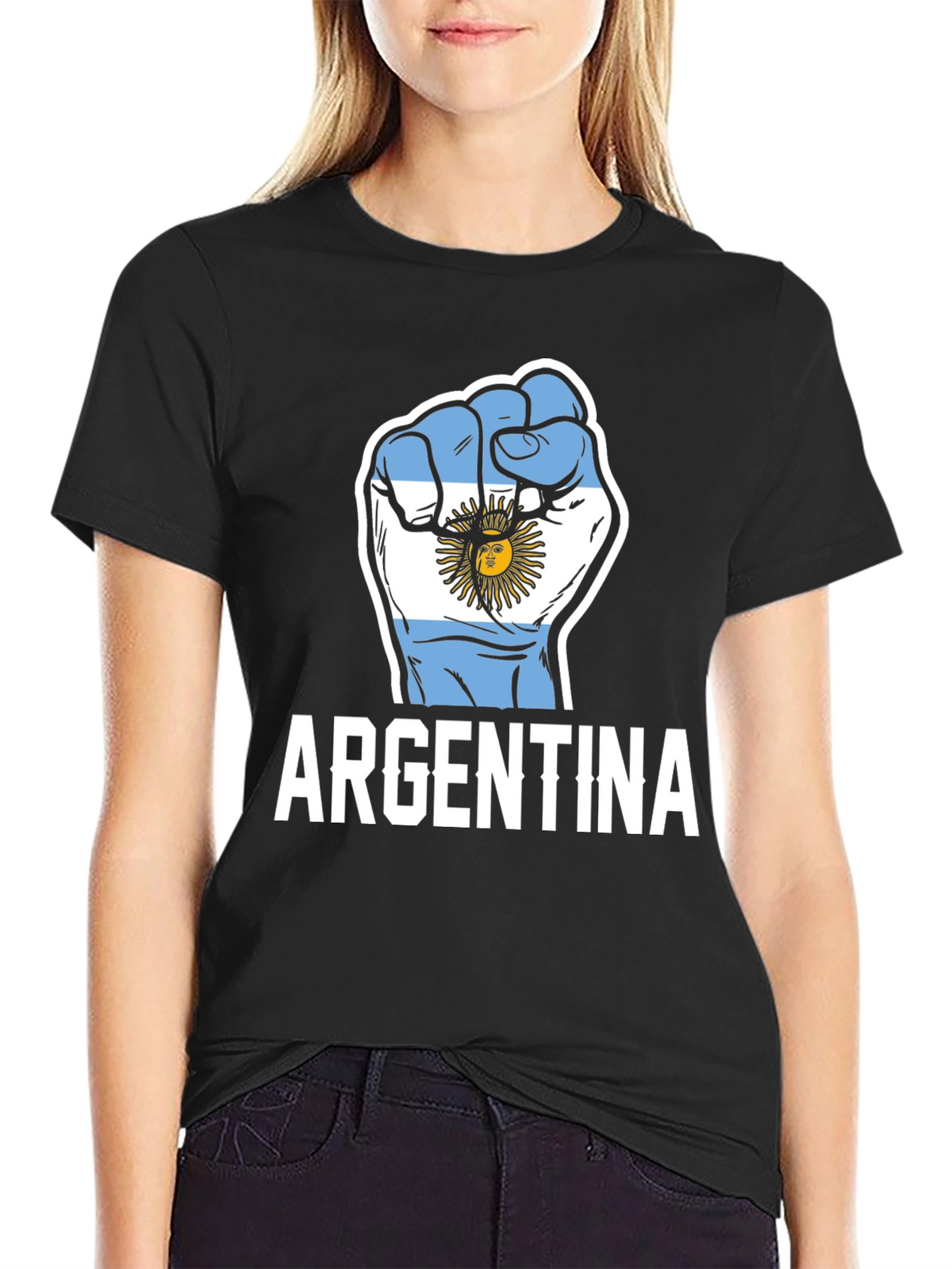 Argentina Flag Fist Graphic Black T-Shirt