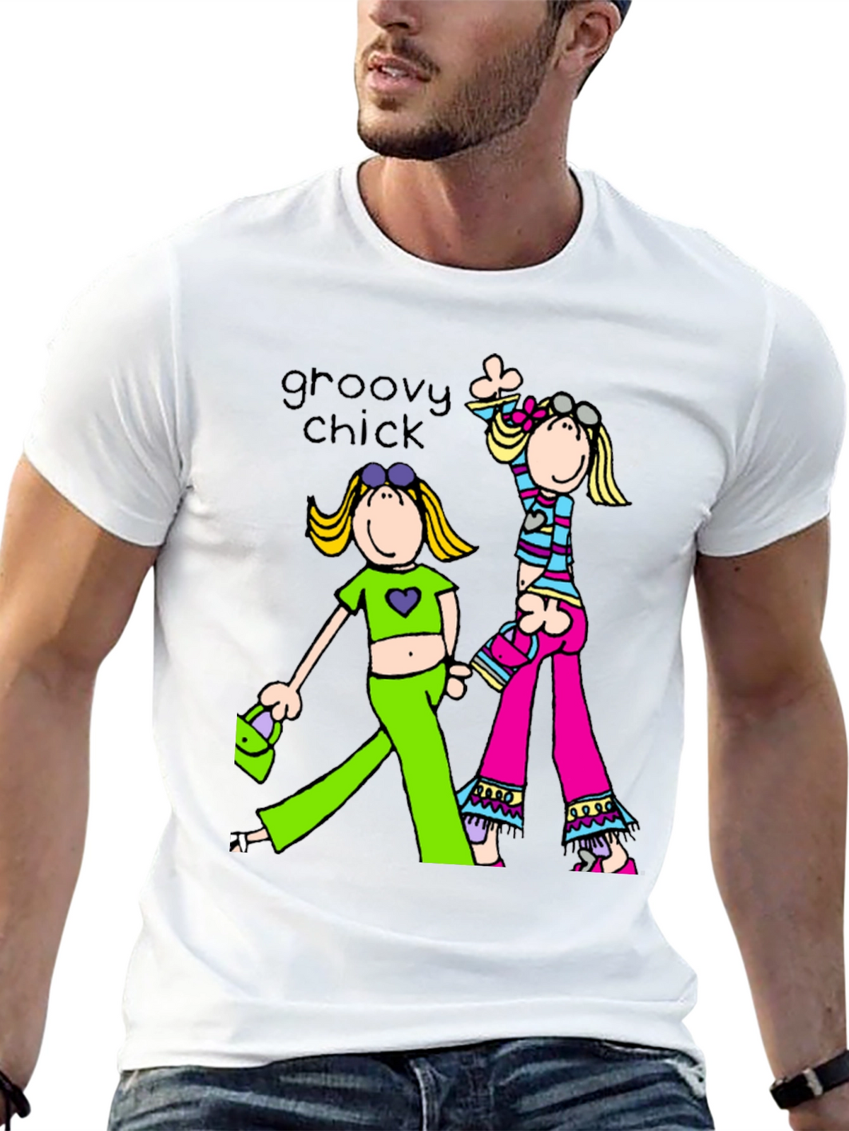 Groovy Chick Graphic Tee Retro Style Black T-Shirt