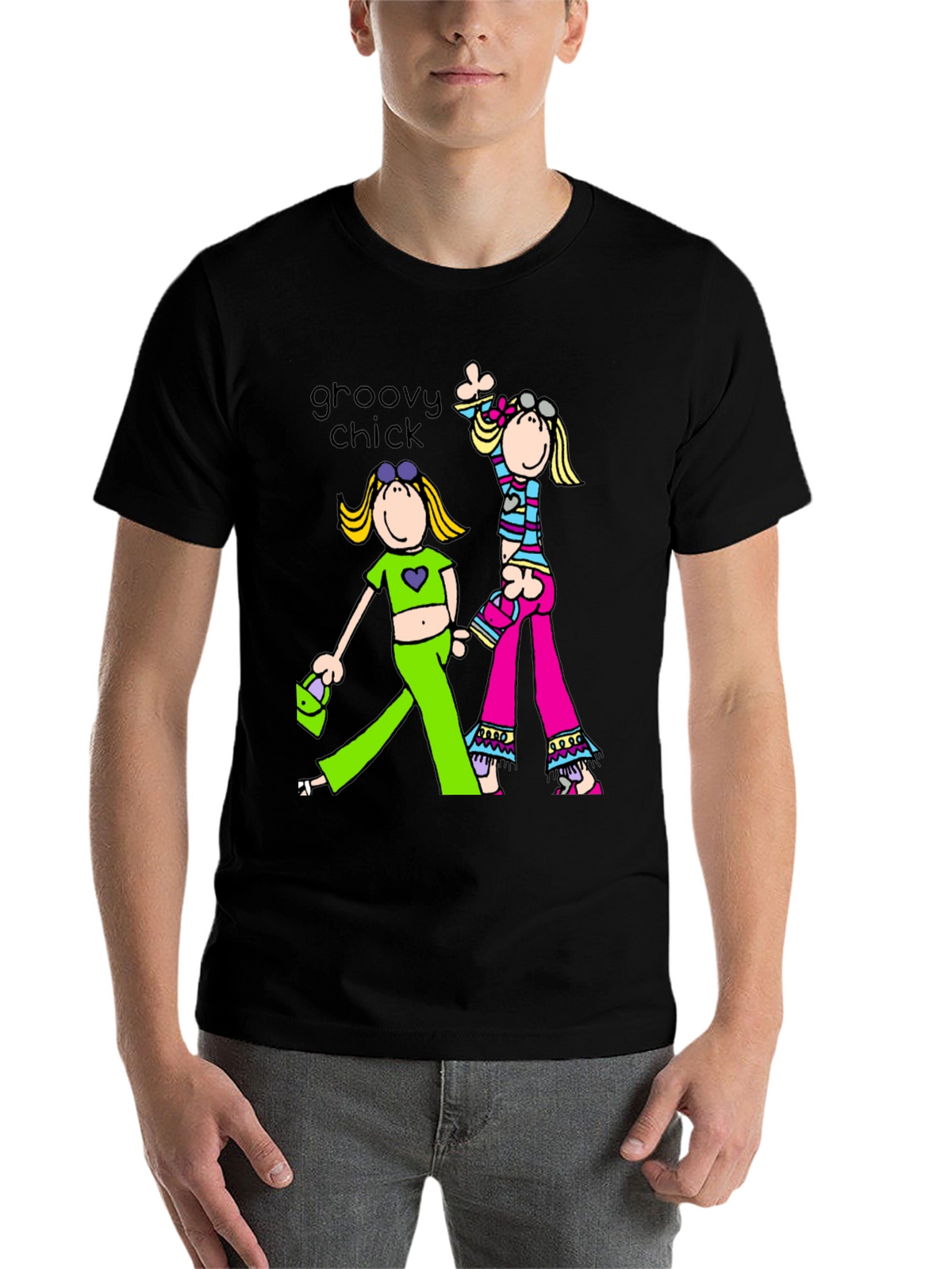 Groovy Chick Graphic Tee Retro Style Black T-Shirt