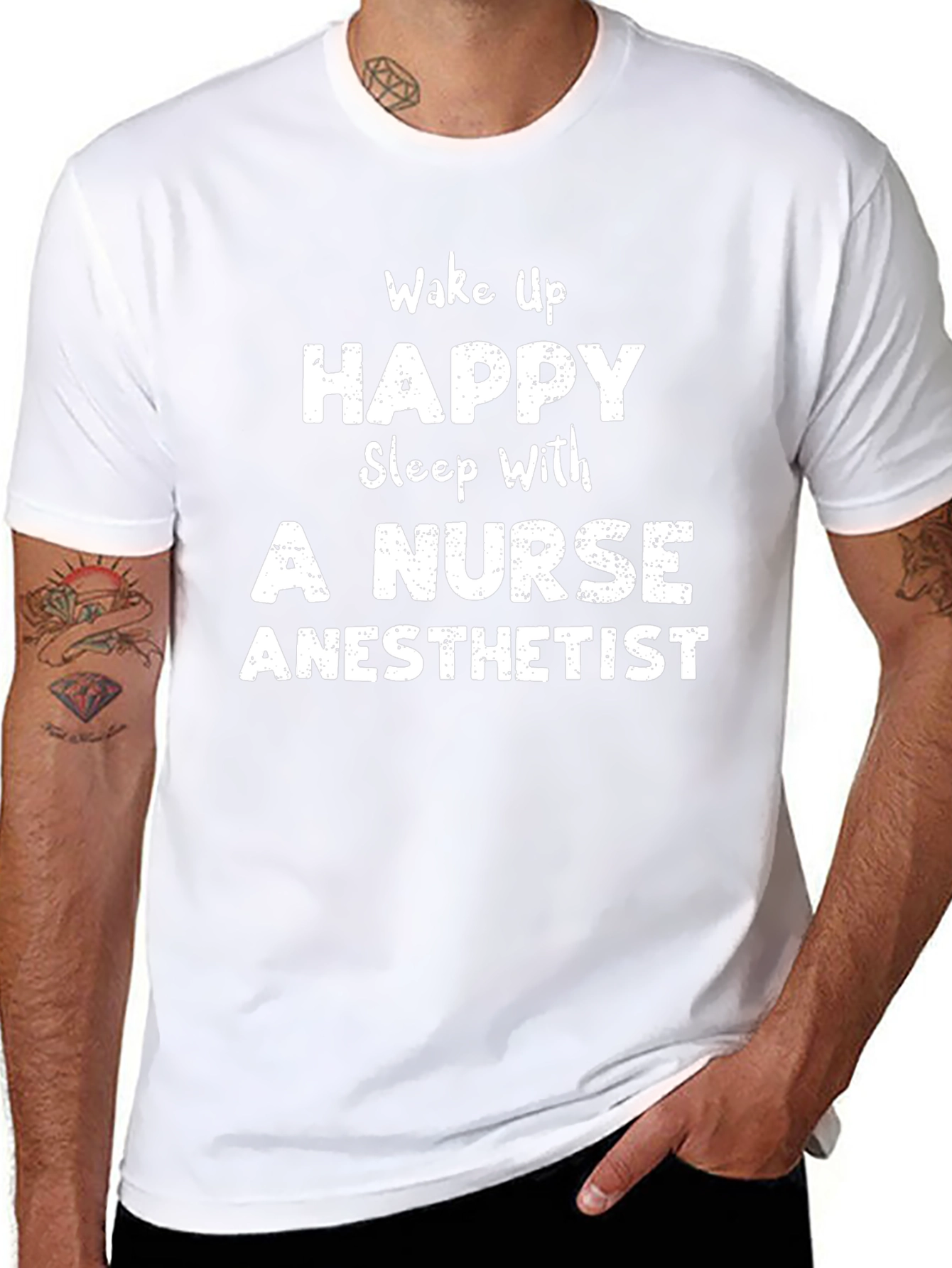 Wake Up Happy Nurse Anesthetist Black T-Shirt