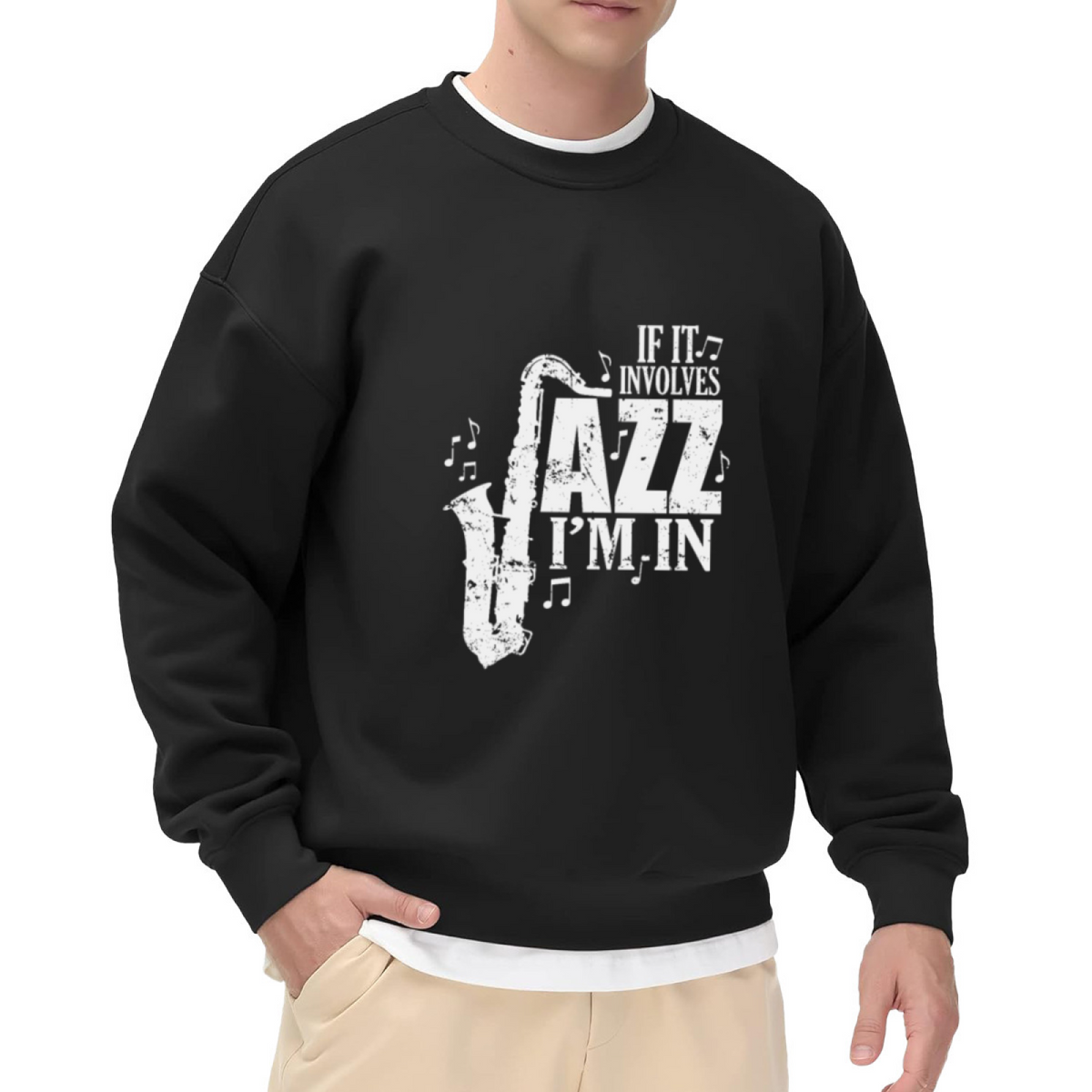 If It Involves Jazz I'm In Saxophone Music Crewneck Sweatshirt | Vintage Jazz Lover Pullover, Musician Gift