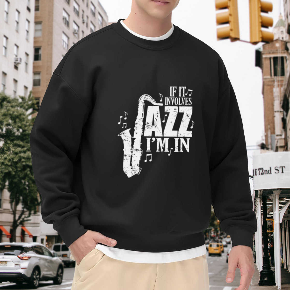 If It Involves Jazz I'm In Saxophone Music Crewneck Sweatshirt | Vintage Jazz Lover Pullover, Musician Gift