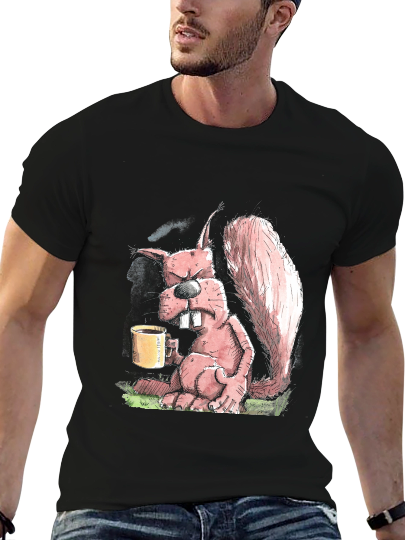 Grumpy Squirrel Coffee T-Shirt - Funny Novelty Tee