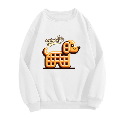 Woofle Waffle Dachshund Crewneck Sweatshirt Cute Retro Food Pun Graphic for Casual Wear
