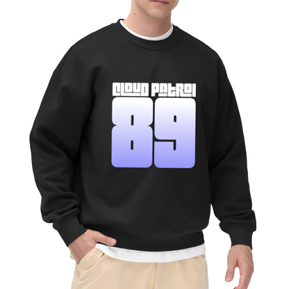 Cloud Patrol 89 Retro Jersey Number Crewneck Sweatshirt | Vintage Athletic Block Letter Pullover, 80s Sportswear Streetwear Top