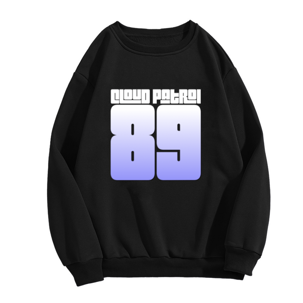 Cloud Patrol 89 Retro Jersey Number Crewneck Sweatshirt | Vintage Athletic Block Letter Pullover, 80s Sportswear Streetwear Top