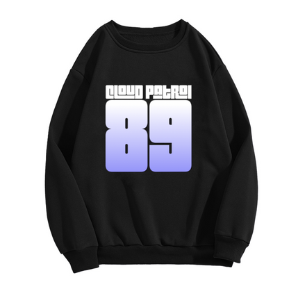 Cloud Patrol 89 Retro Jersey Number Crewneck Sweatshirt | Vintage Athletic Block Letter Pullover, 80s Sportswear Streetwear Top