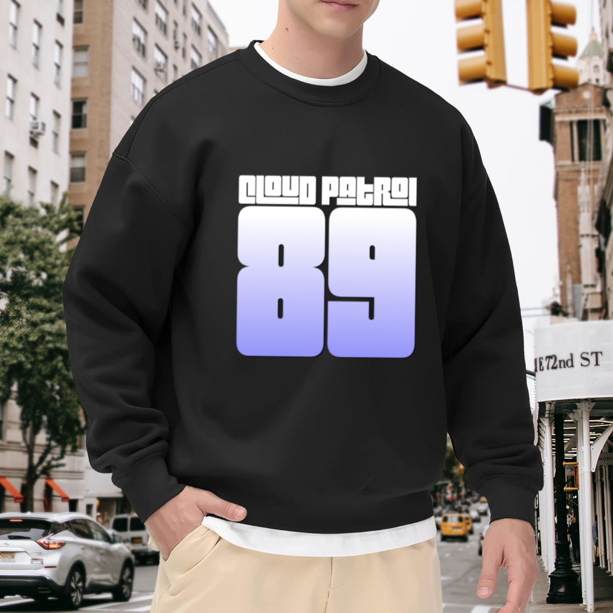 Cloud Patrol 89 Retro Jersey Number Crewneck Sweatshirt | Vintage Athletic Block Letter Pullover, 80s Sportswear Streetwear Top