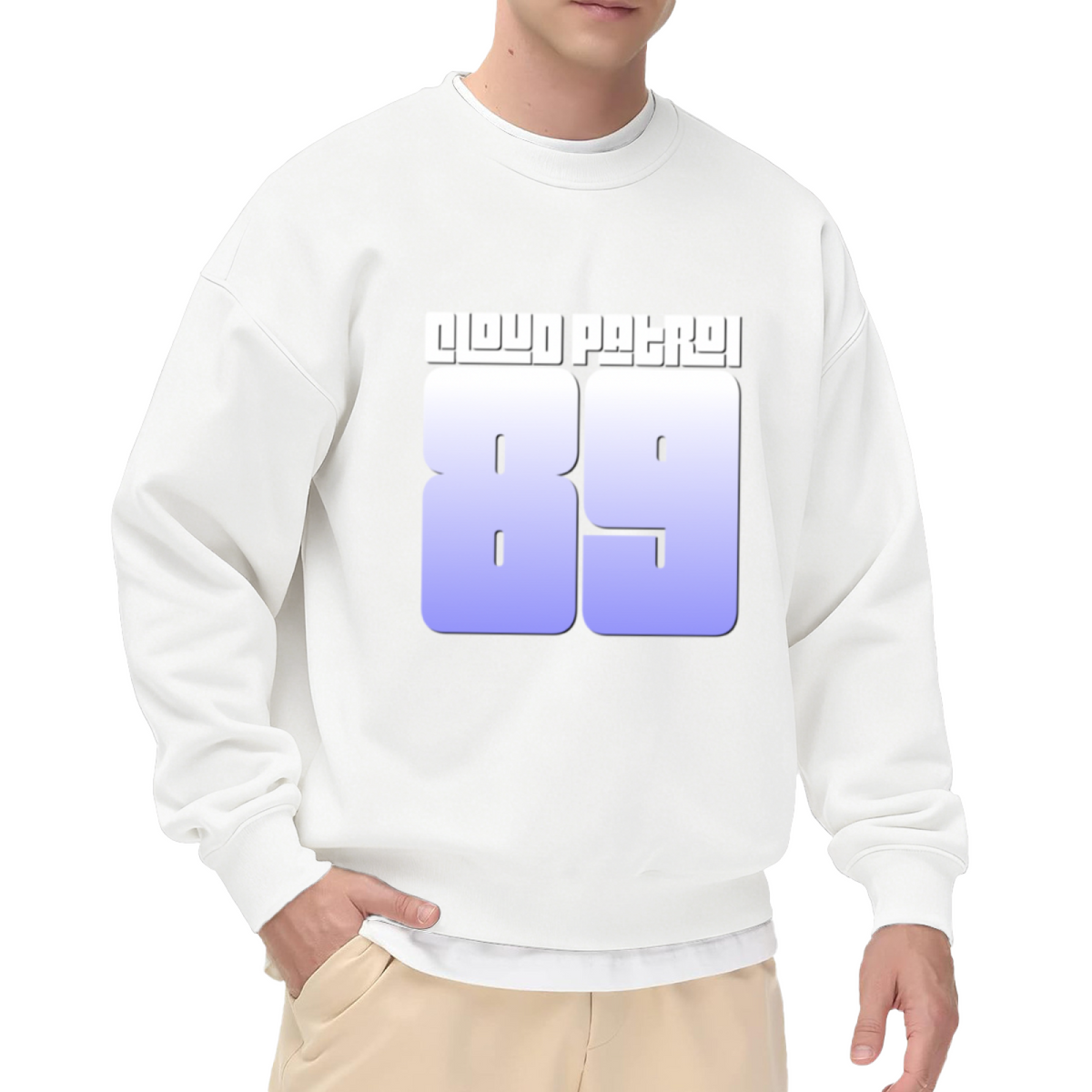 Cloud Patrol 89 Retro Jersey Number Crewneck Sweatshirt | Vintage Athletic Block Letter Pullover, 80s Sportswear Streetwear Top