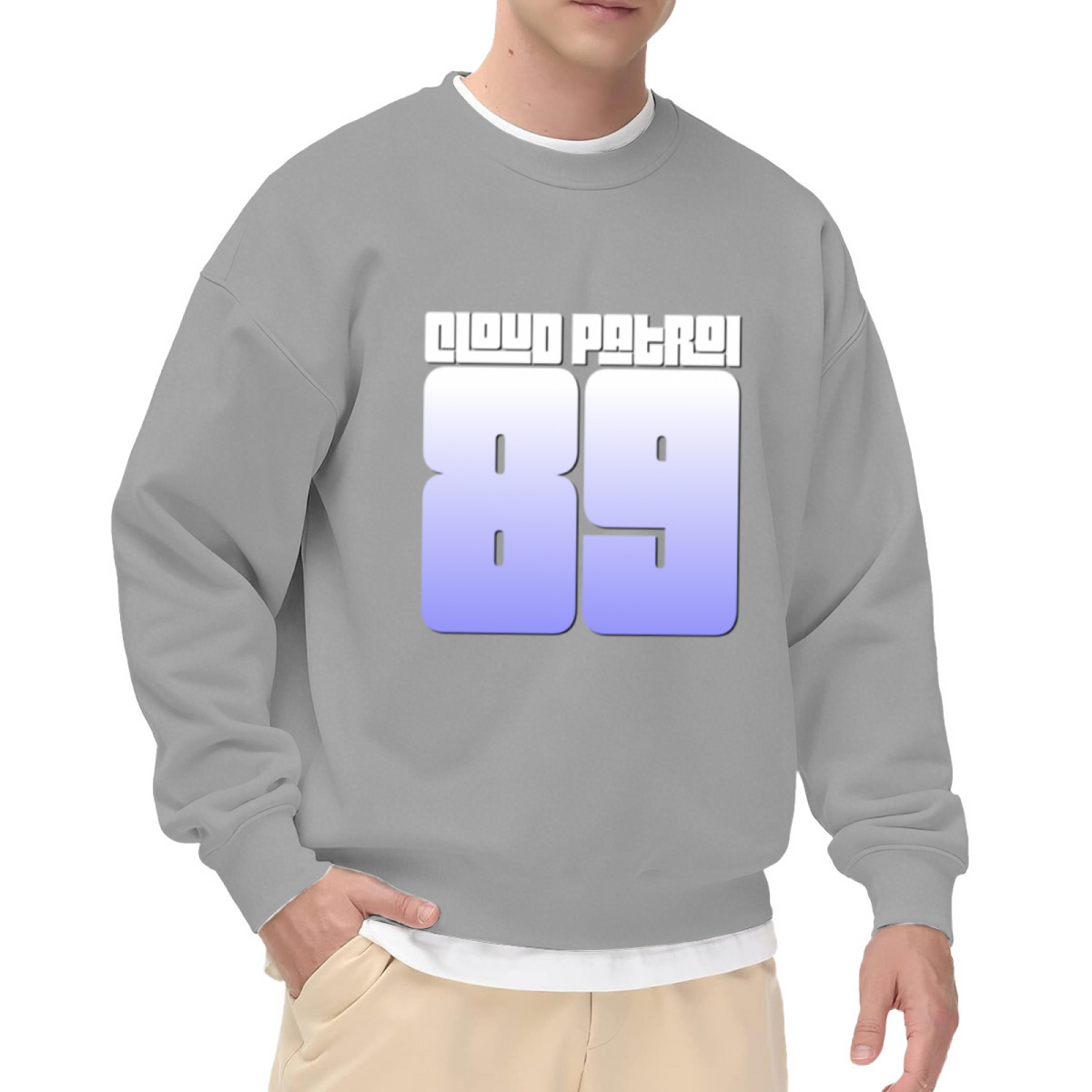 Cloud Patrol 89 Retro Jersey Number Crewneck Sweatshirt | Vintage Athletic Block Letter Pullover, 80s Sportswear Streetwear Top