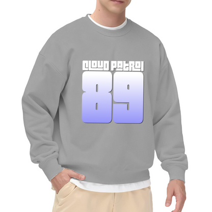 Cloud Patrol 89 Retro Jersey Number Crewneck Sweatshirt | Vintage Athletic Block Letter Pullover, 80s Sportswear Streetwear Top