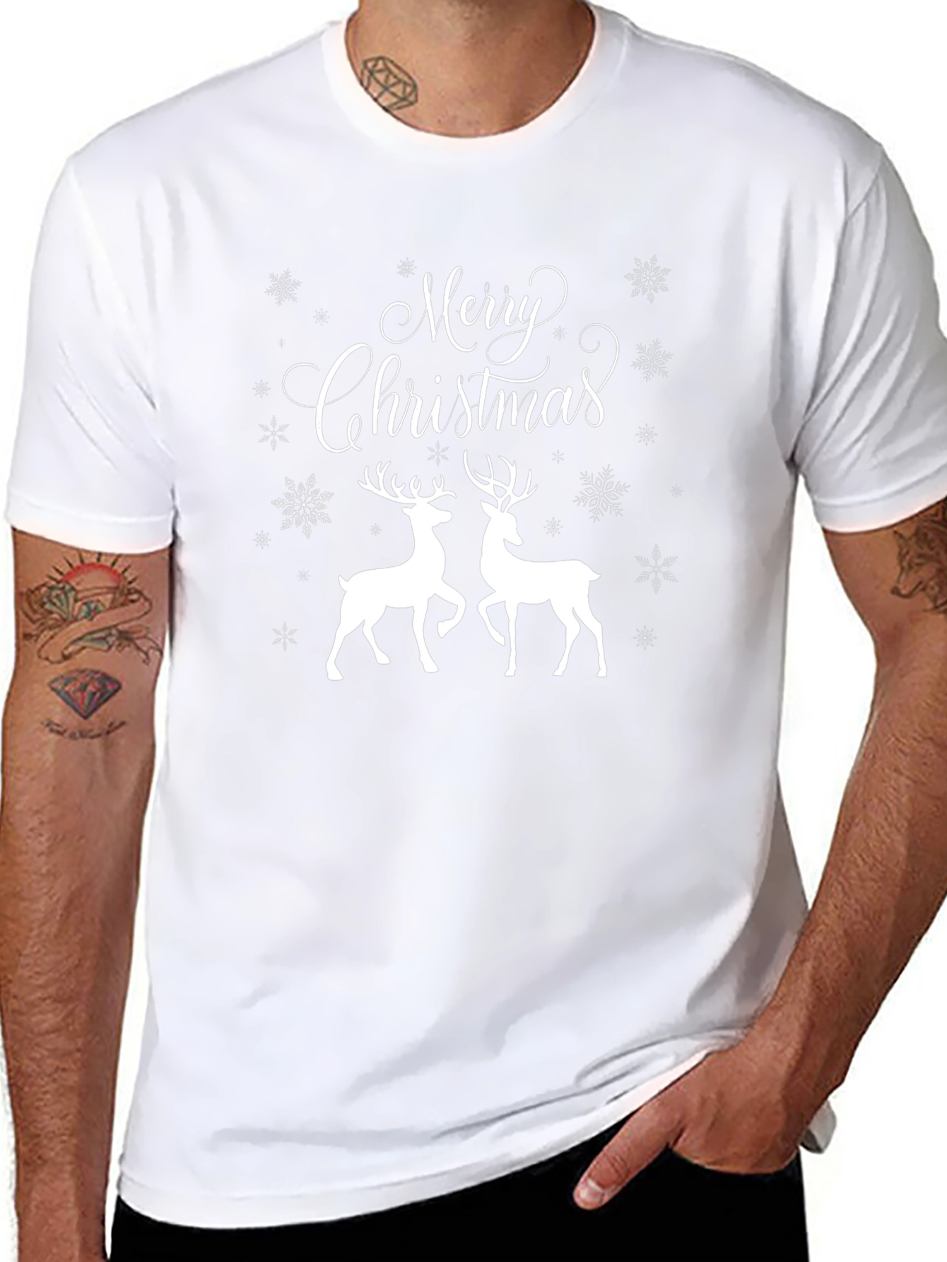Merry Christmas Deer Graphic Tee - Holiday T-Shirt