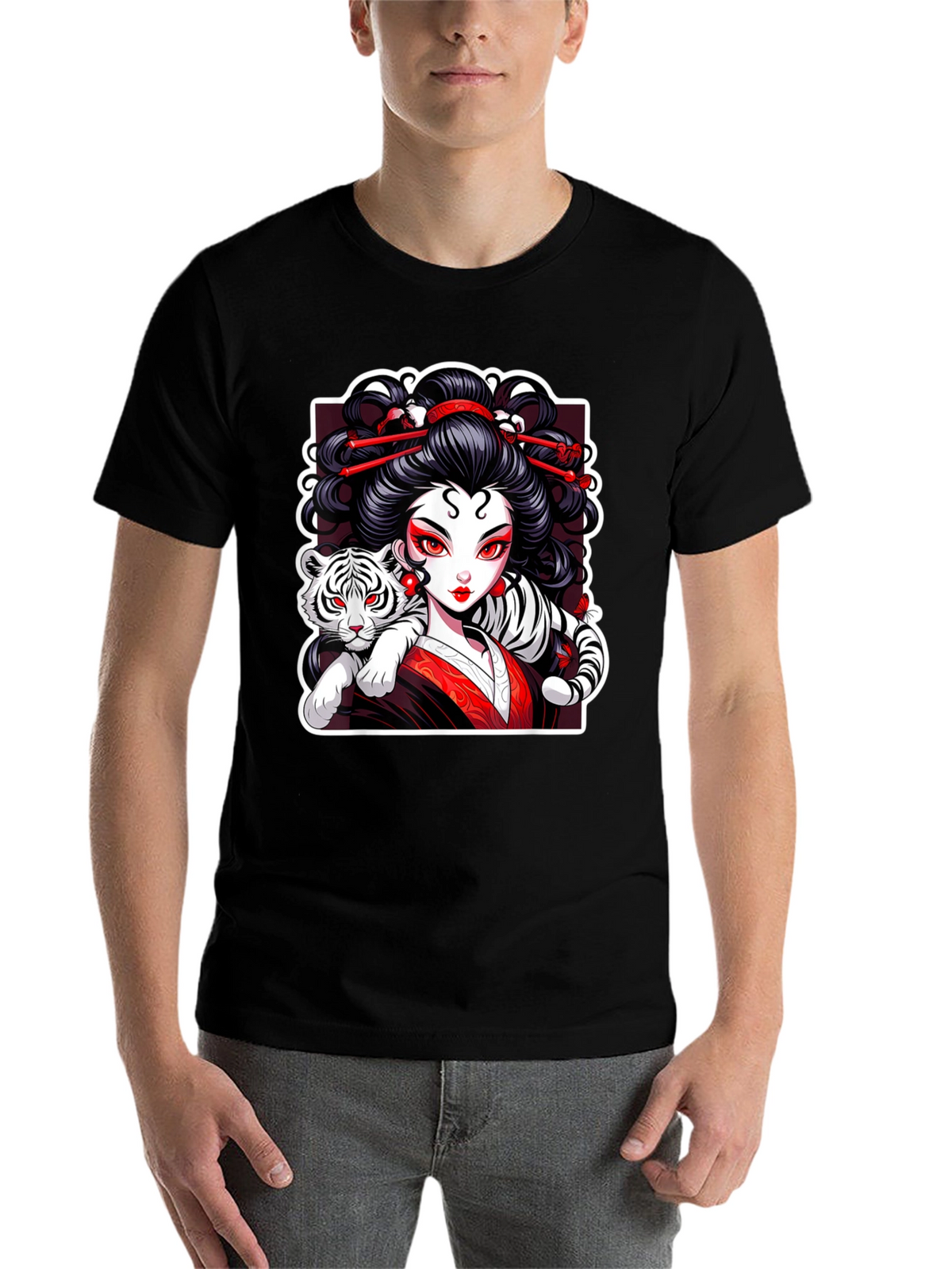 Geisha & Tiger Graphic Tee - Cool Artistic Design!