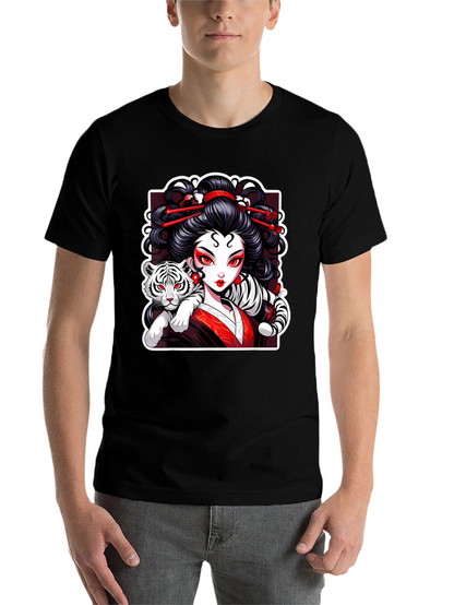 Geisha & Tiger Graphic Tee - Cool Artistic Design!
