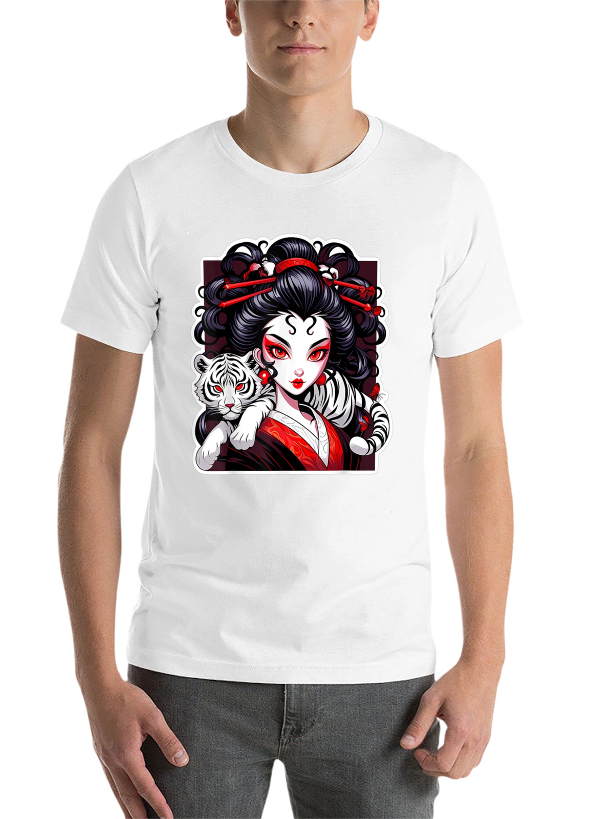 Geisha & Tiger Graphic Tee - Cool Artistic Design!