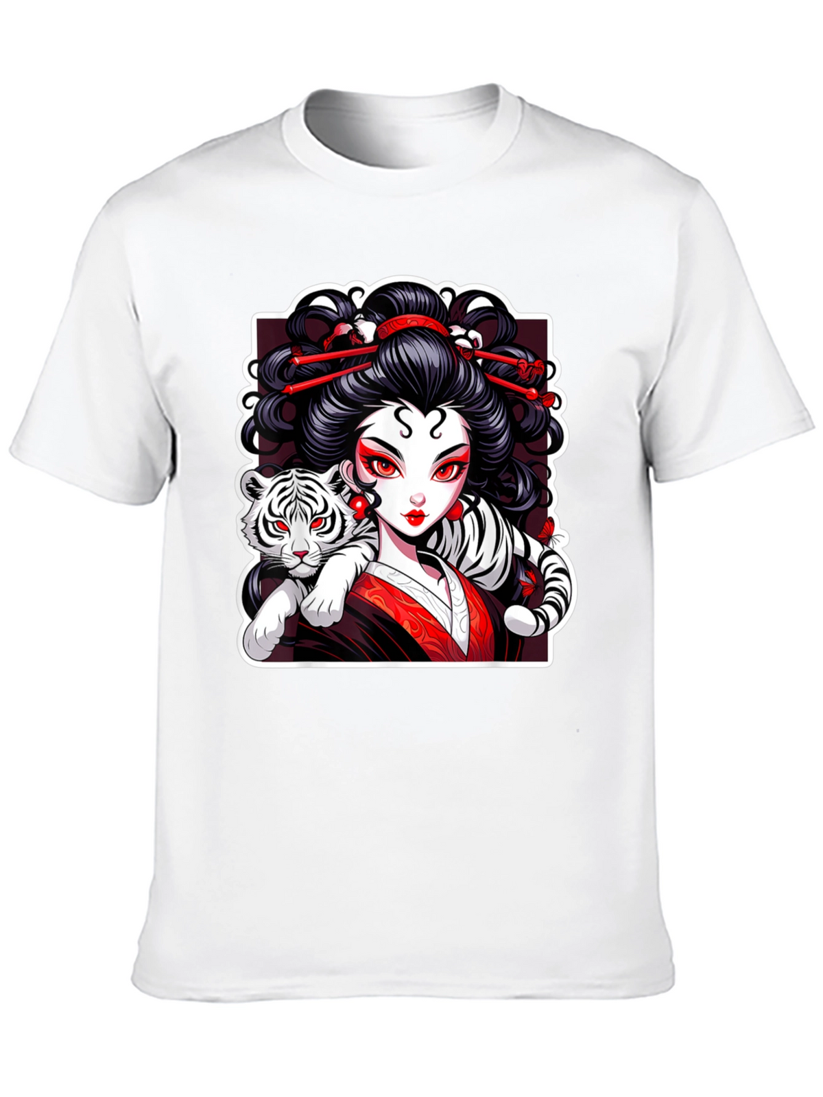 Geisha & Tiger Graphic Tee - Cool Artistic Design!
