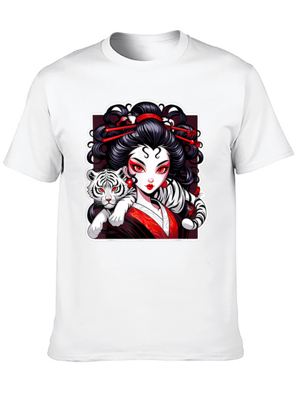 Geisha & Tiger Graphic Tee - Cool Artistic Design!
