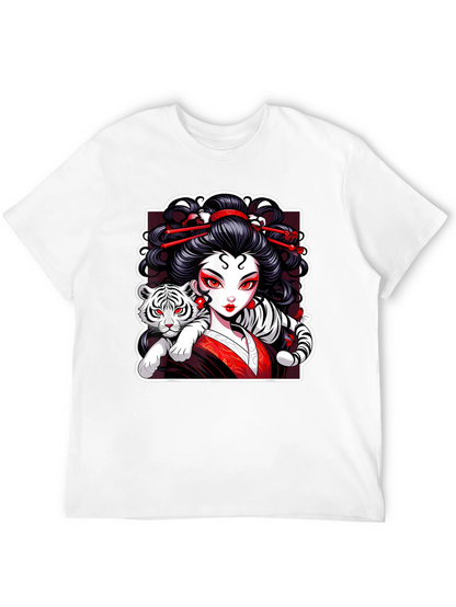Geisha & Tiger Graphic Tee - Cool Artistic Design!