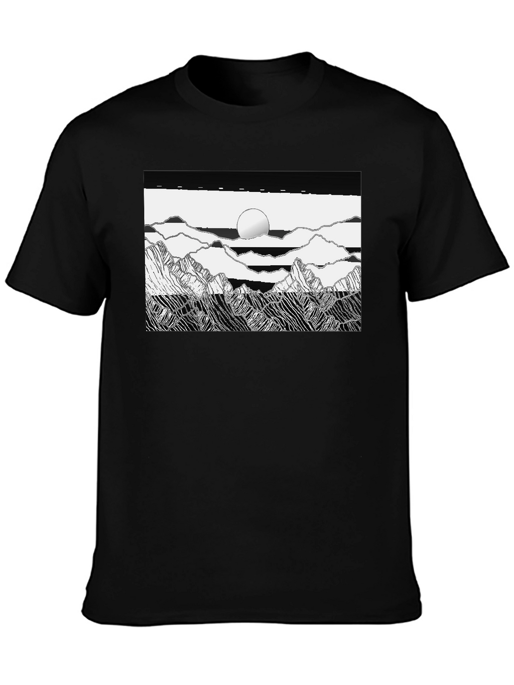 Black Graphic Tee - Mountain Scene Print