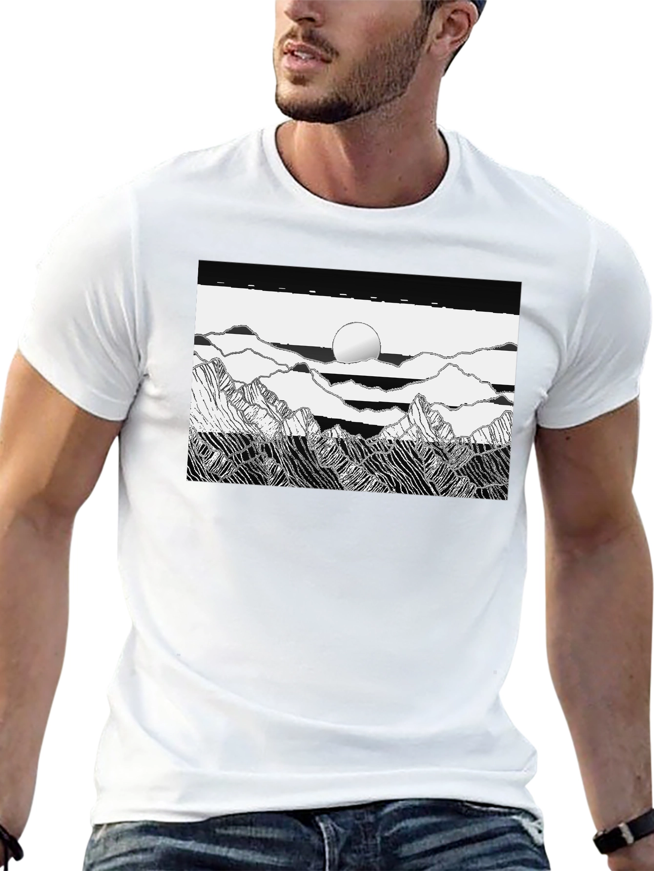 Black Graphic Tee - Mountain Scene Print
