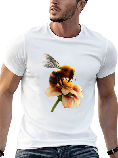 Bee on Flower Graphic Tee - Black Cotton T-Shirt