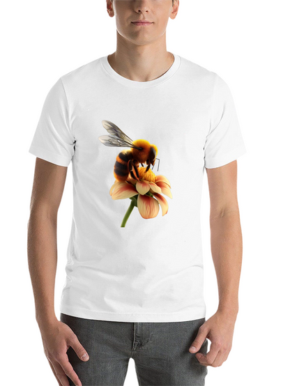 Bee on Flower Graphic Tee - Black Cotton T-Shirt