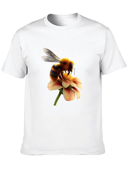 Bee on Flower Graphic Tee - Black Cotton T-Shirt