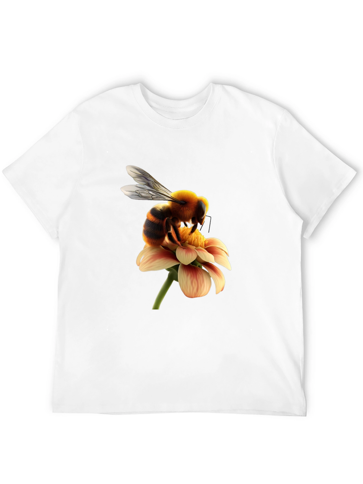 Bee on Flower Graphic Tee - Black Cotton T-Shirt