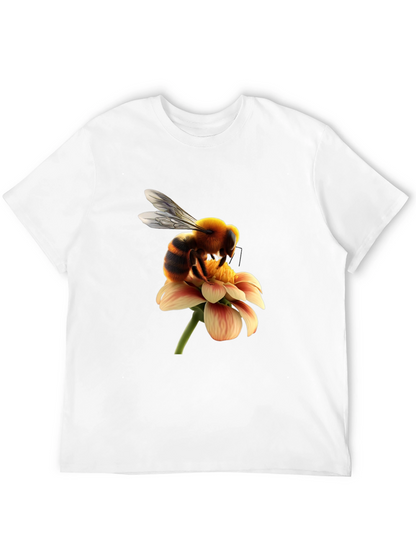 Bee on Flower Graphic Tee - Black Cotton T-Shirt