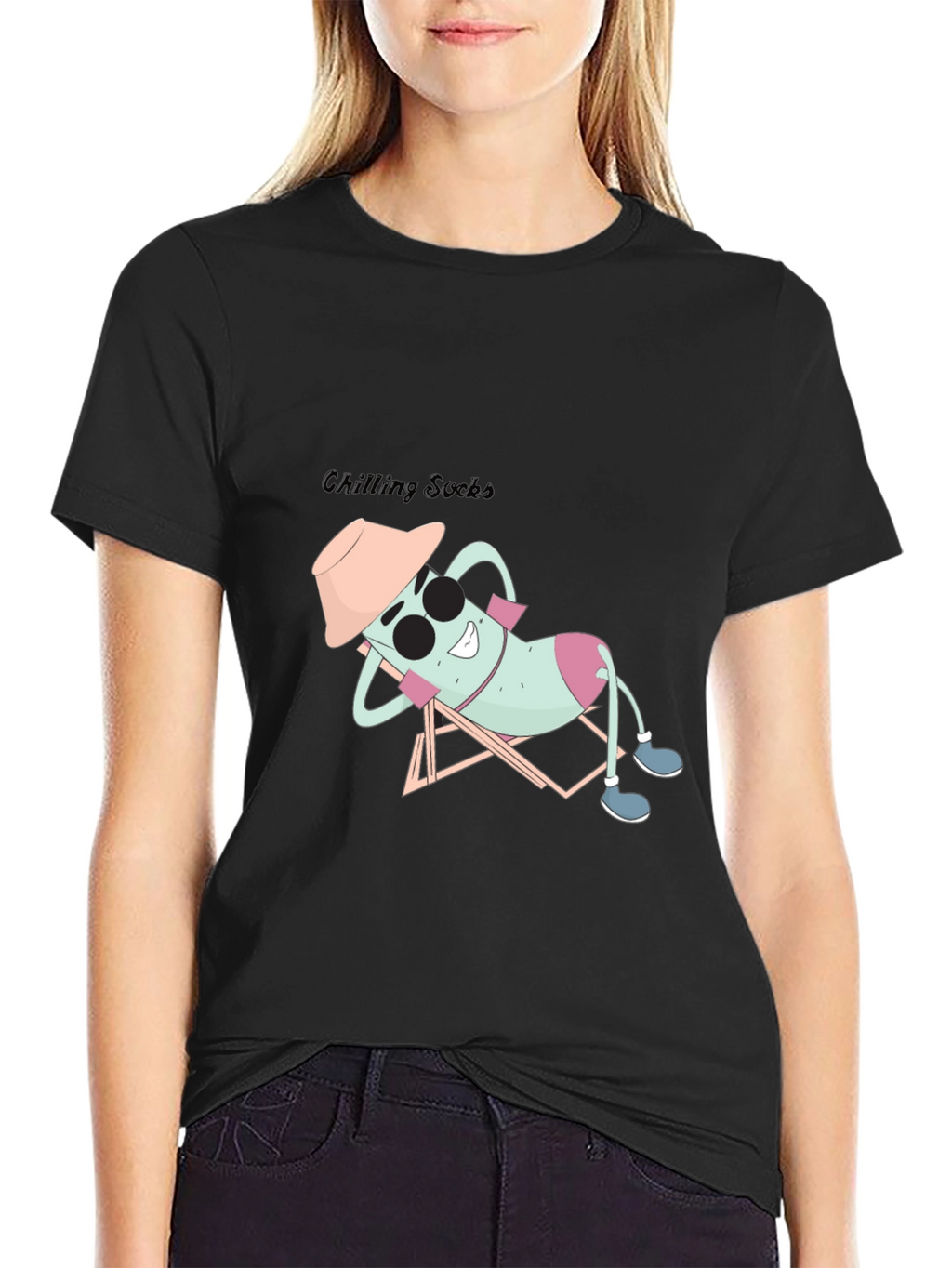 Chilling Socks Graphic Tee - Black Cotton Comfort