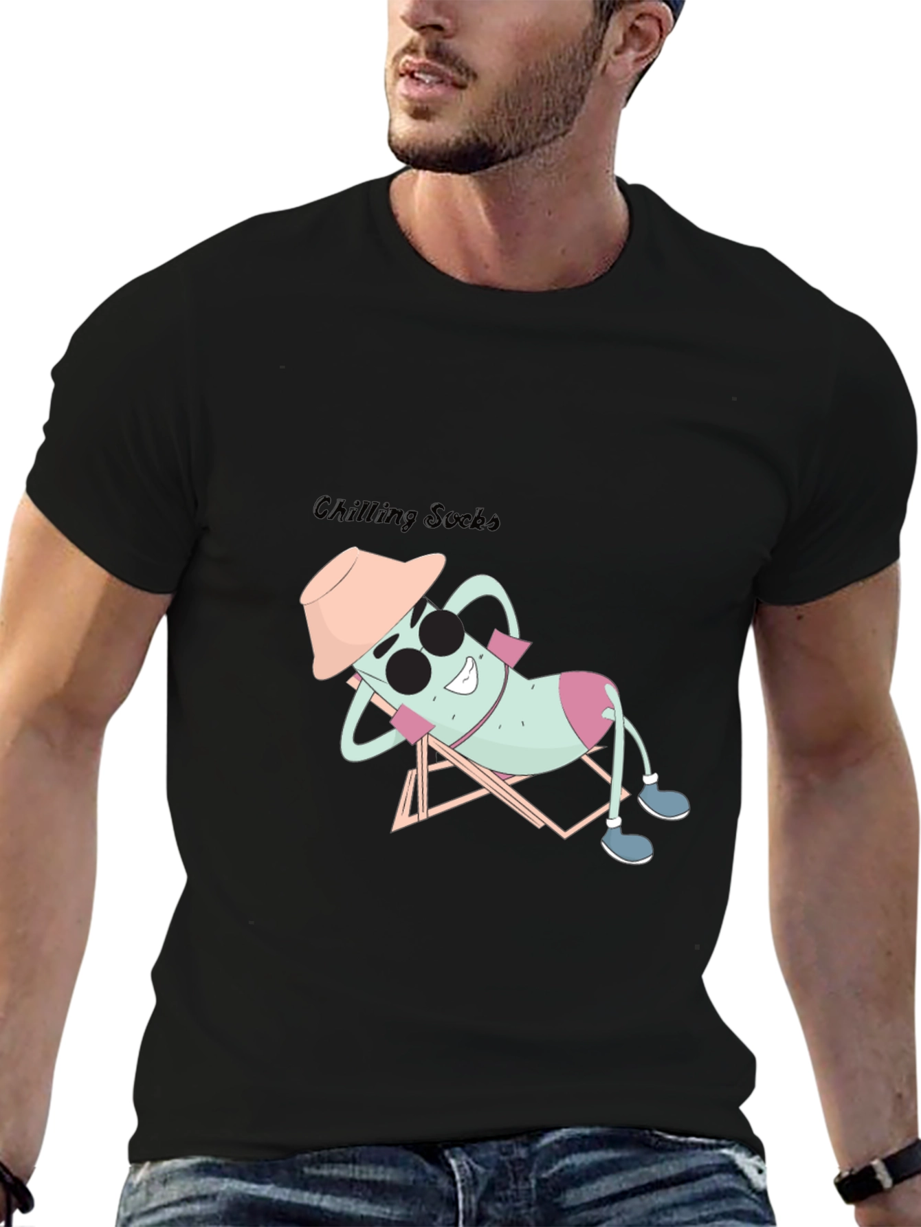 Chilling Socks Graphic Tee - Black Cotton Comfort
