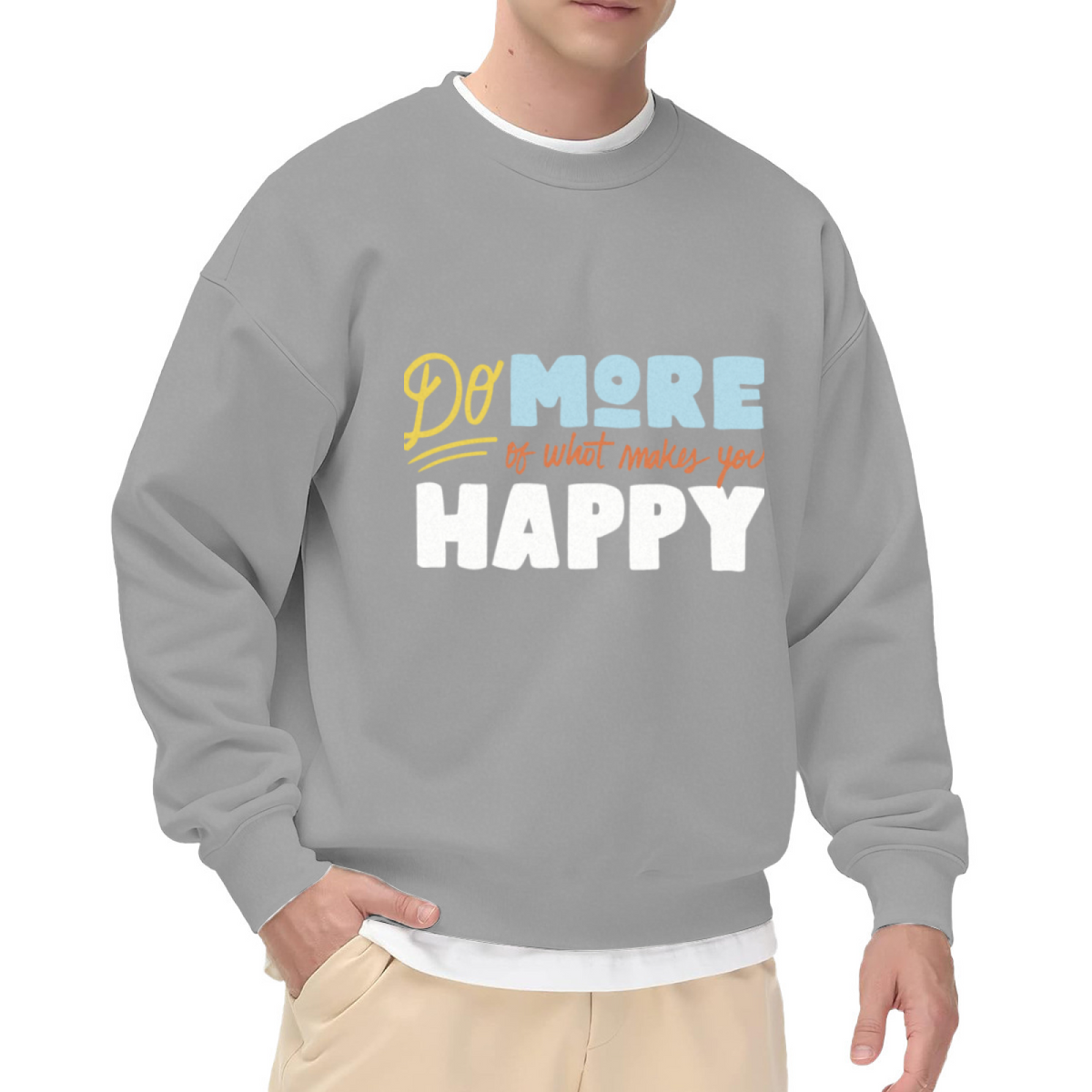 Do More Of What Makes You Happy Crewneck Sweatshirt, Retro Typography Quote Pullover, Positive Vibes Gift