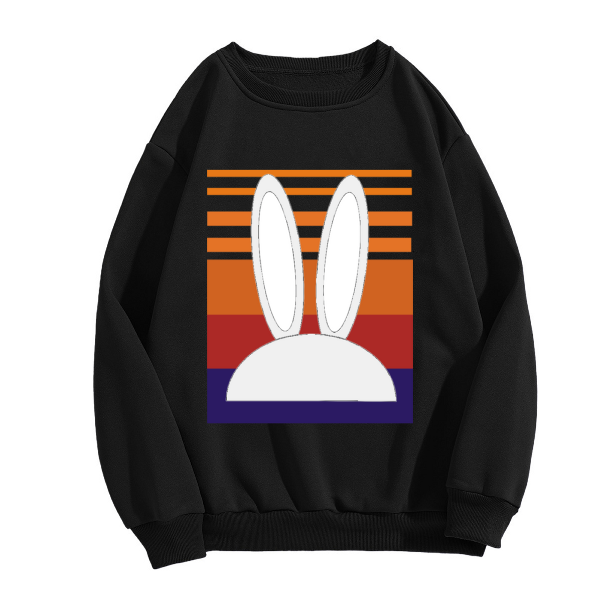 Retro Sunset Bunny Ears Crewneck Sweatshirt, Minimalist Rabbit Silhouette Pullover, Easter Gift