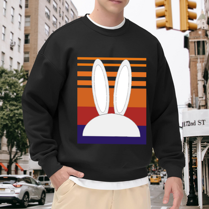 Retro Sunset Bunny Ears Crewneck Sweatshirt, Minimalist Rabbit Silhouette Pullover, Easter Gift