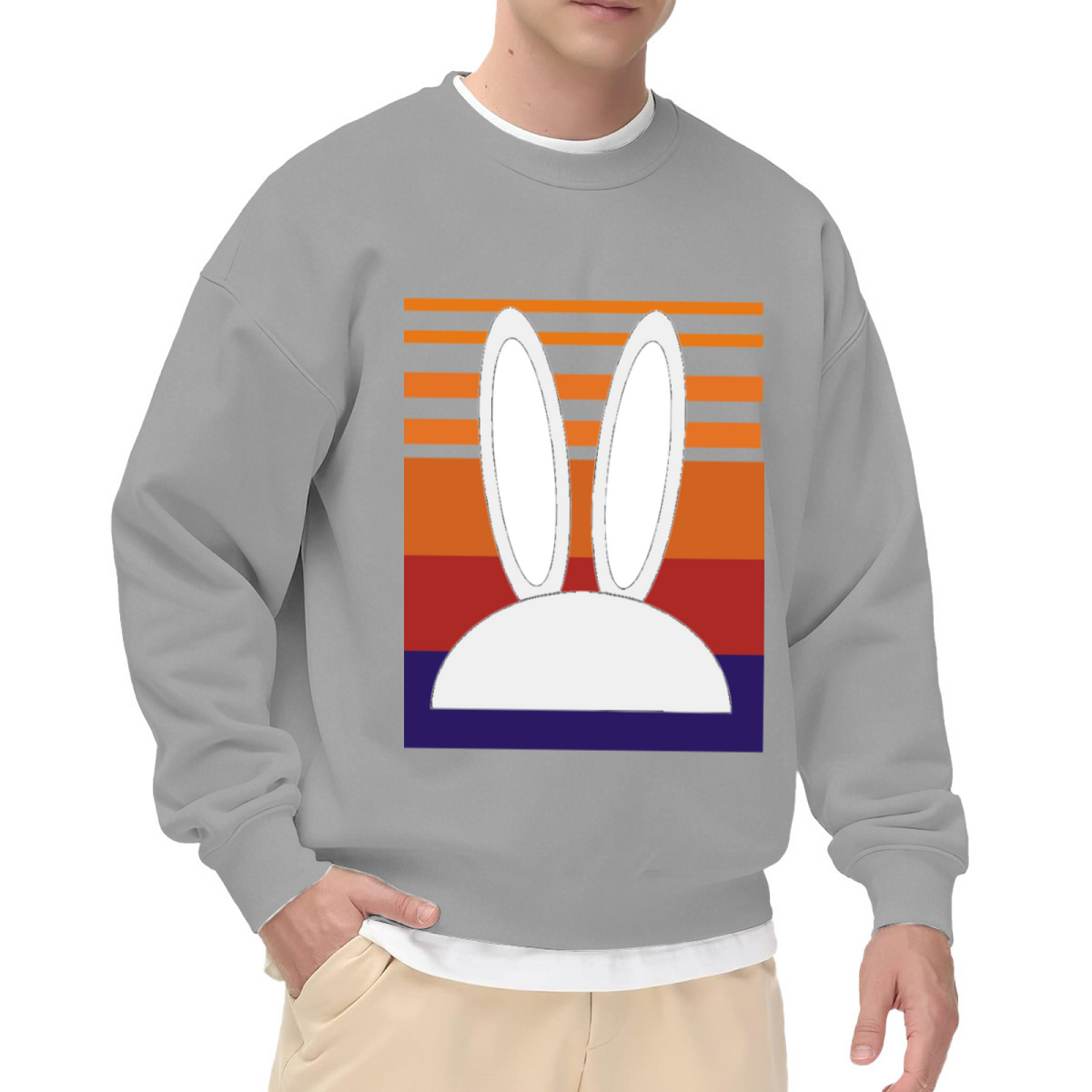 Retro Sunset Bunny Ears Crewneck Sweatshirt, Minimalist Rabbit Silhouette Pullover, Easter Gift