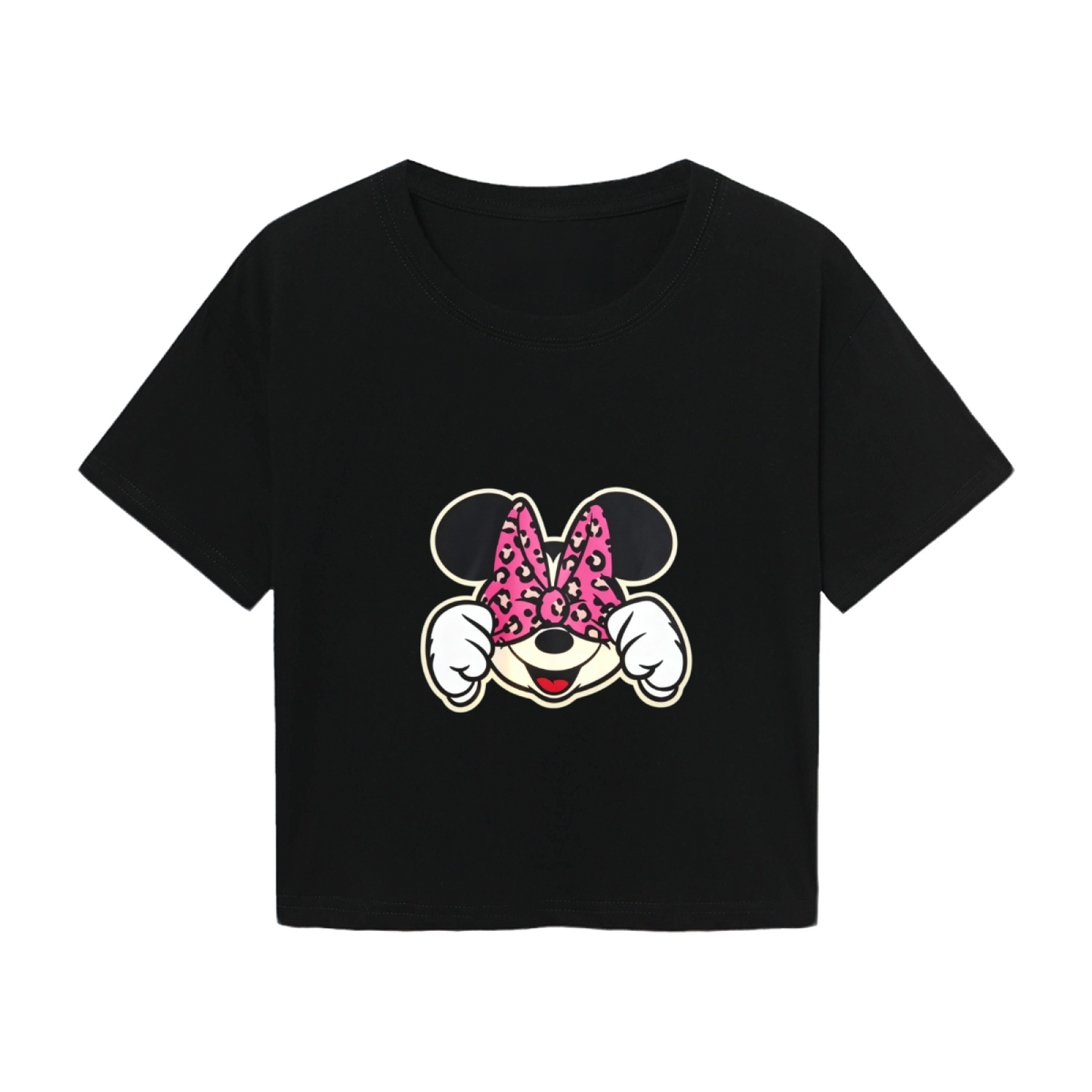 Sweet Heart?Pattern Hello Kitty White Crop Top Lovely Cartoon Girl Tee