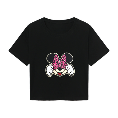 Sweet Heart?Pattern Hello Kitty White Crop Top Lovely Cartoon Girl Tee