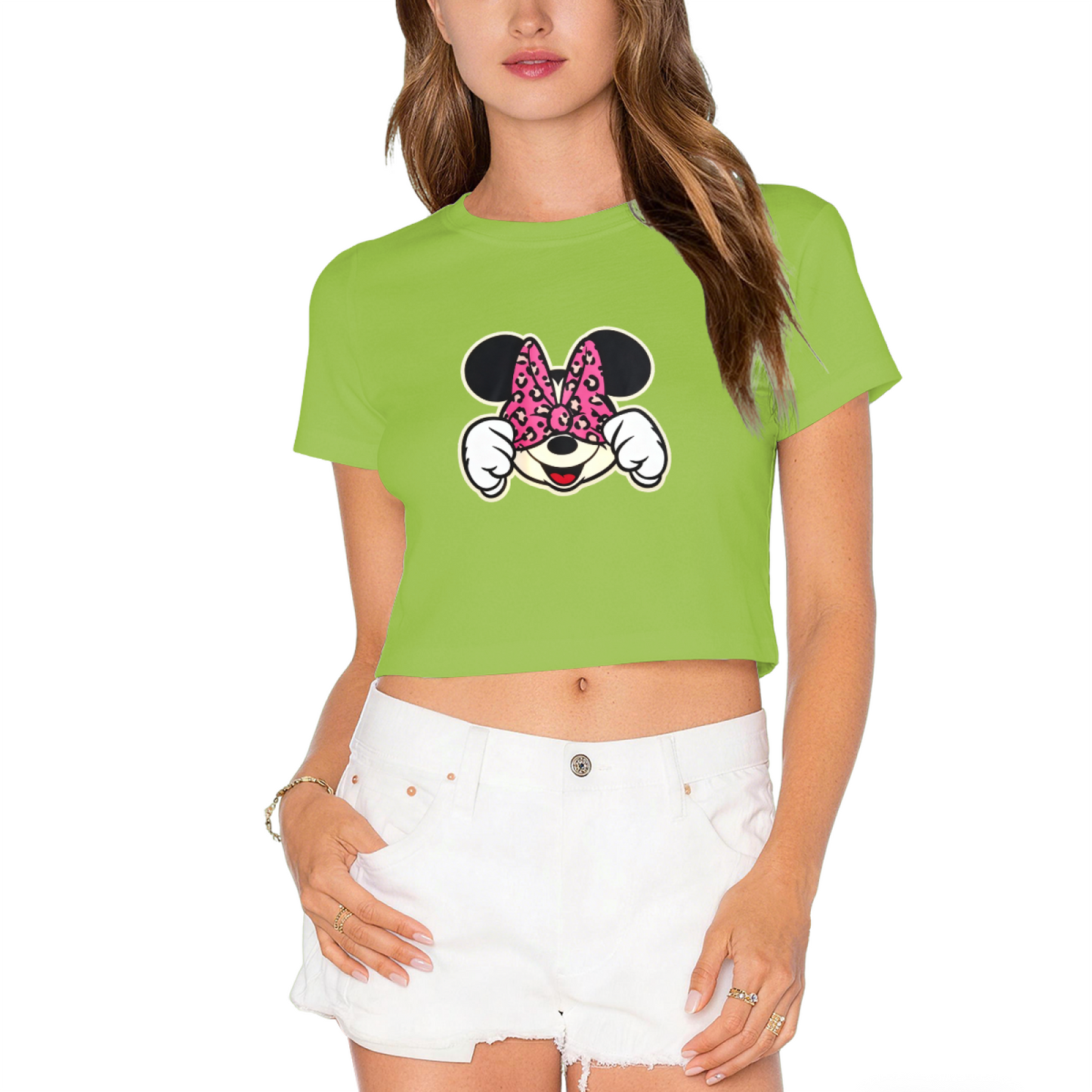 Sweet Heart?Pattern Hello Kitty White Crop Top Lovely Cartoon Girl Tee