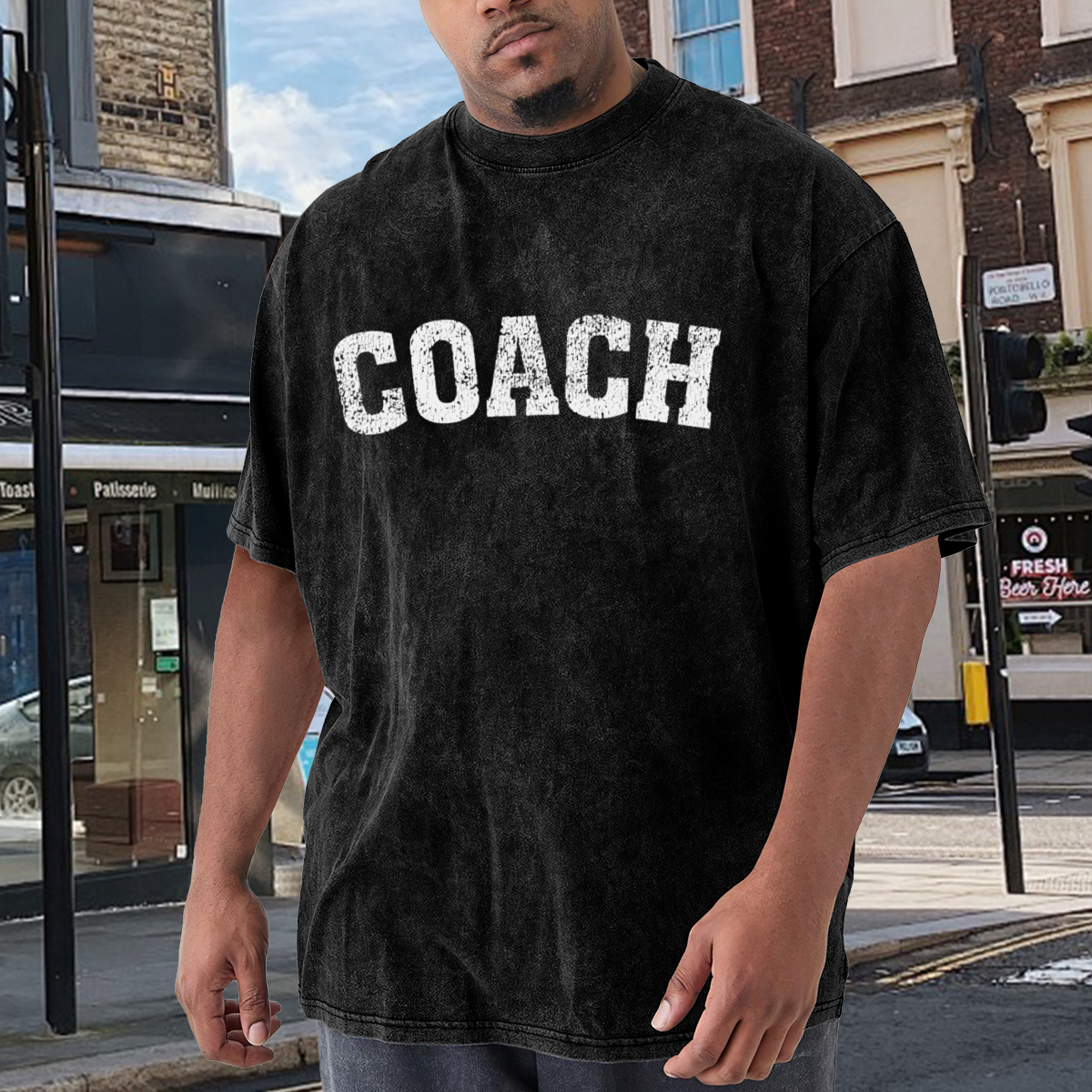 COACH Vintage Distressed Varsity Letter Washed Tee