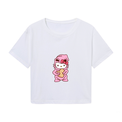 Cosplay Suit Hello Kitty Fun White Crop Tee