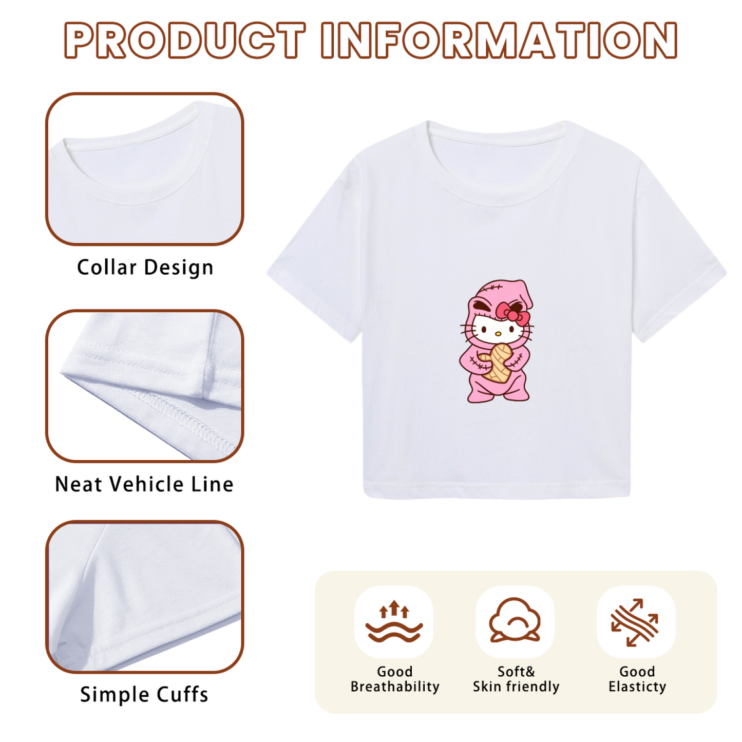 Cosplay Suit Hello Kitty Fun White Crop Tee