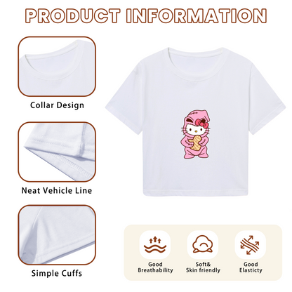 Cosplay Suit Hello Kitty Fun White Crop Tee