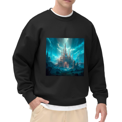 Enchanted Fantasy Castle Digital Art Crewneck Sweatshirt | Mystical Spire Landscape Pullover, Fantasy Lover Gift
