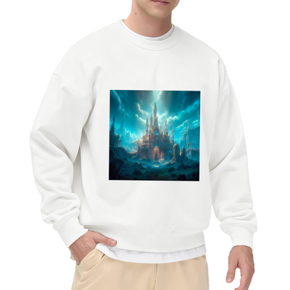 Enchanted Fantasy Castle Digital Art Crewneck Sweatshirt | Mystical Spire Landscape Pullover, Fantasy Lover Gift
